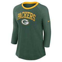 Green Bay Packers Women's 3/4 Sleeve Raglan Fashion Top Green