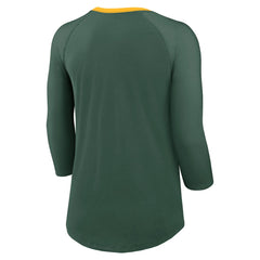 Green Bay Packers Women's 3/4 Sleeve Raglan Fashion Top Green