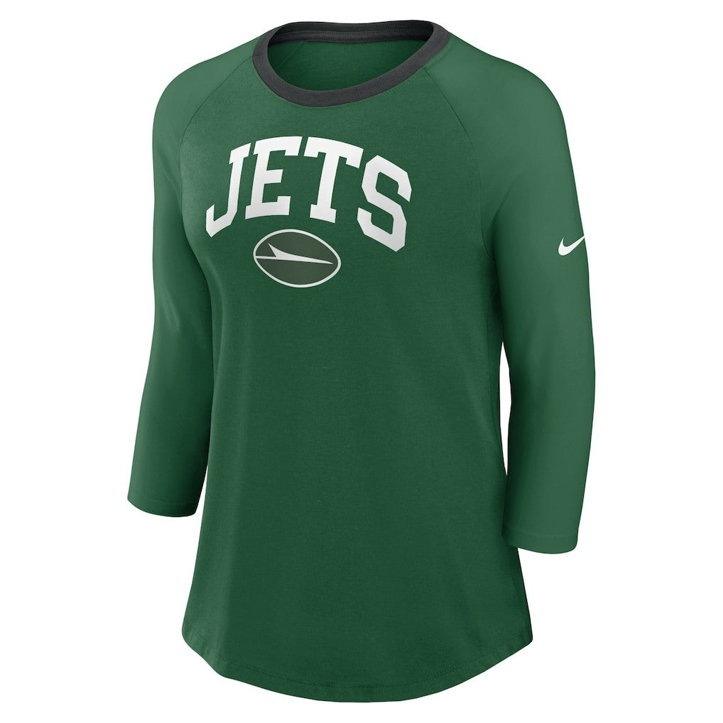 New York Jets Women's 3/4 Sleeve Raglan Fashion Top Green