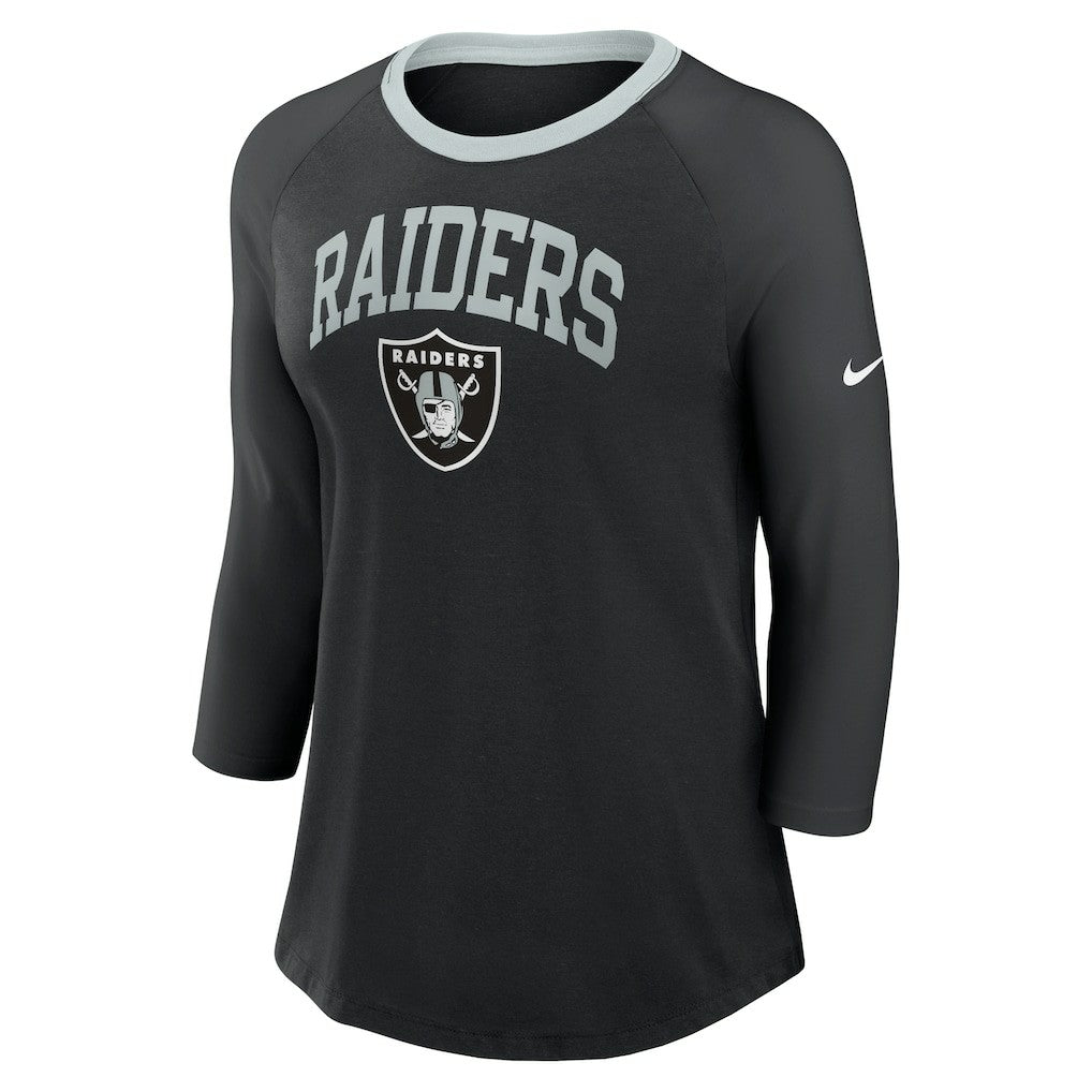 Las Vegas Raiders Women's 3/4 Sleeve Raglan Fashion Top Black