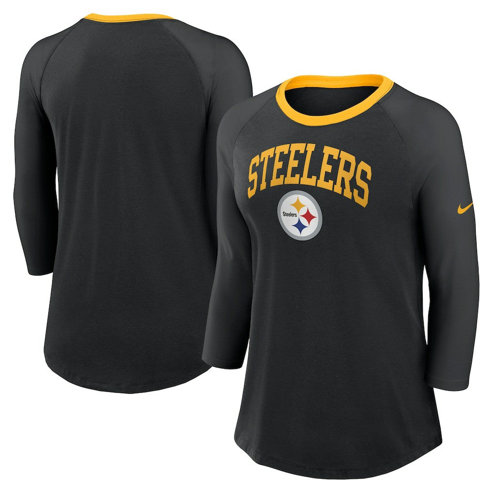 Pittsburgh Steelers Women's 3/4 Sleeve Raglan Fashion Top Black