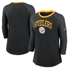 Pittsburgh Steelers Women's 3/4 Sleeve Raglan Fashion Top Black