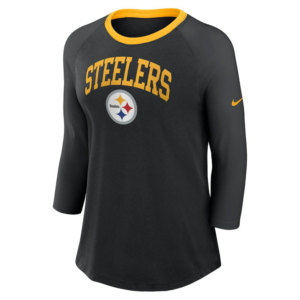 Pittsburgh Steelers Women's 3/4 Sleeve Raglan Fashion Top Black