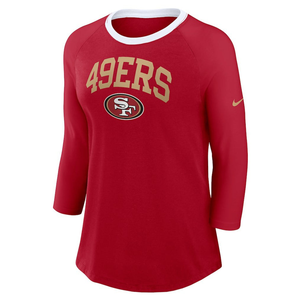 San Francisco 49ers Women's 3/4 Sleeve Raglan Fashion Top Scarlet