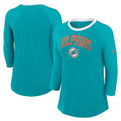 Miami Dolphins Women's 3/4 Sleeve Raglan Fashion Top Aqua