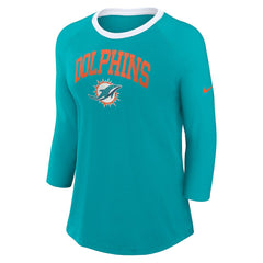 Miami Dolphins Women's 3/4 Sleeve Raglan Fashion Top Aqua