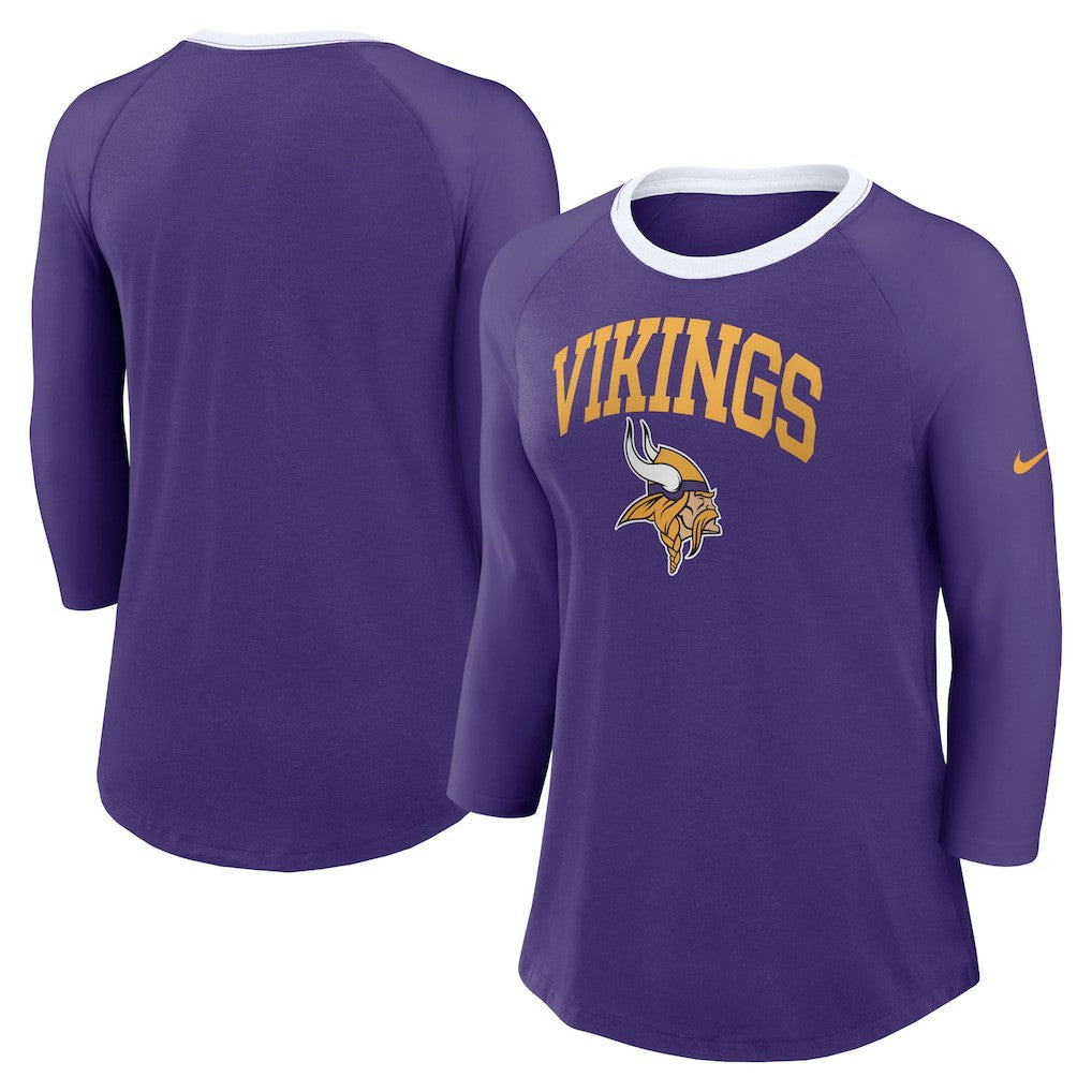 Minnesota Vikings Women's 3/4 Sleeve Raglan Fashion Top Purple