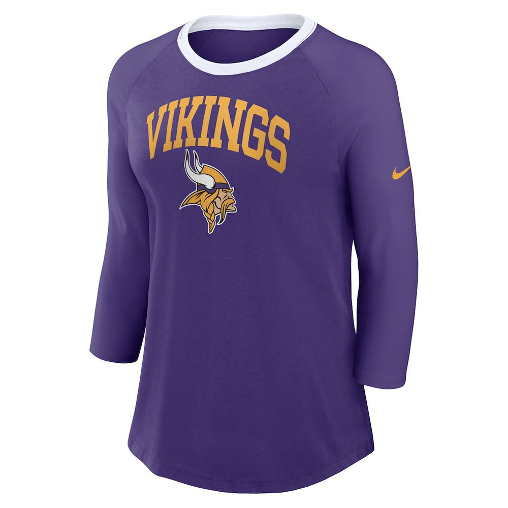 Minnesota Vikings Women's 3/4 Sleeve Raglan Fashion Top Purple