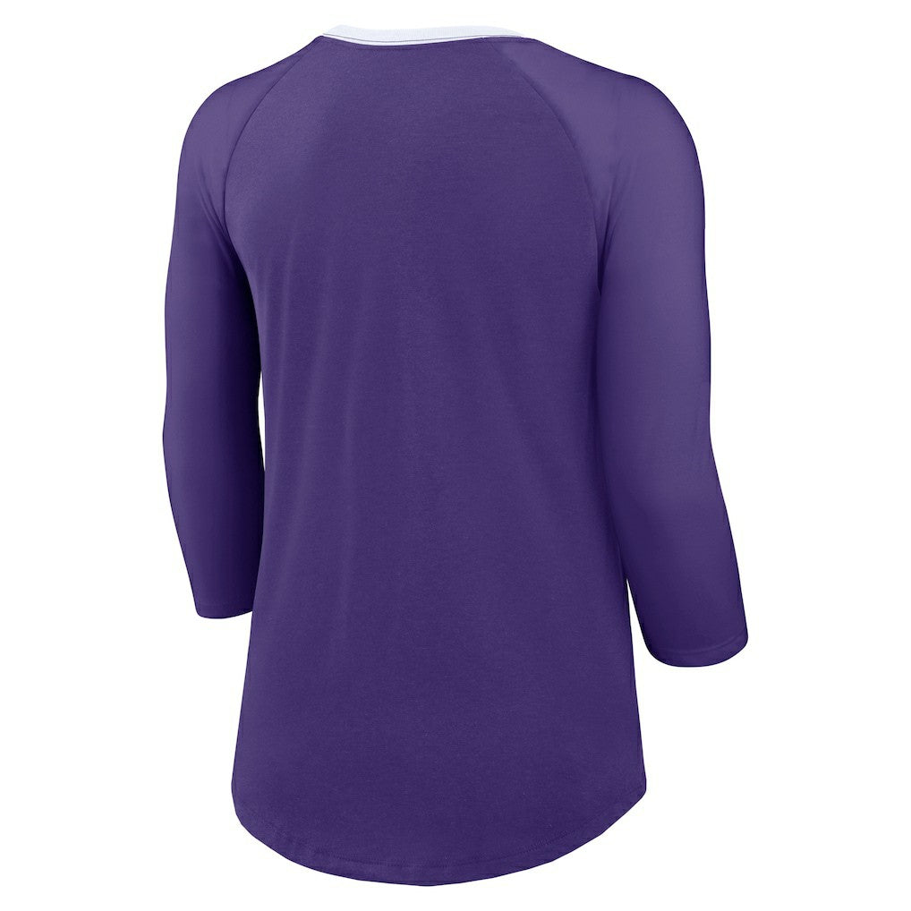 Minnesota Vikings Women's 3/4 Sleeve Raglan Fashion Top Purple