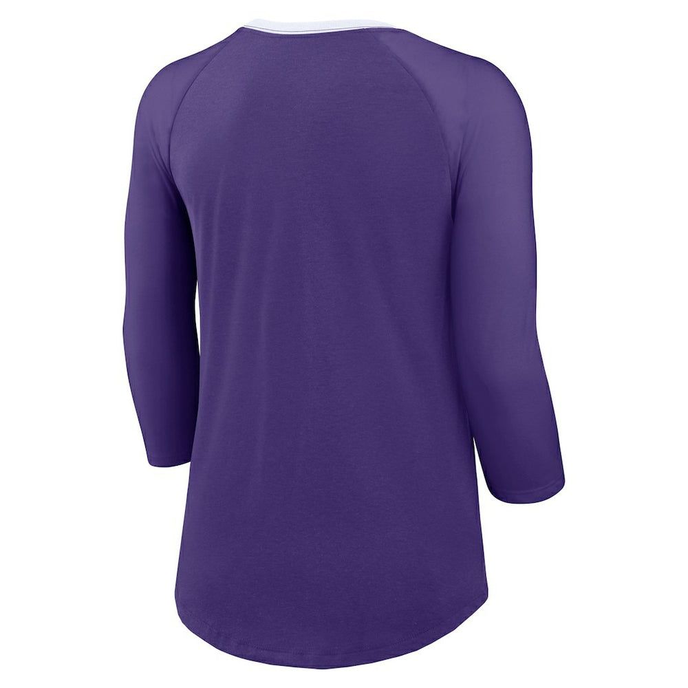 Minnesota Vikings Women's 3/4 Sleeve Raglan Fashion Top Purple