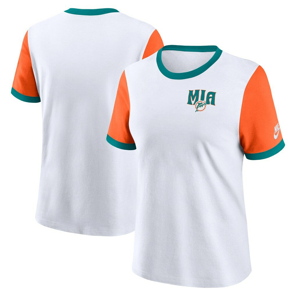 Miami Dolphins Women's Rewind Ringer T-Shirt White/Orange