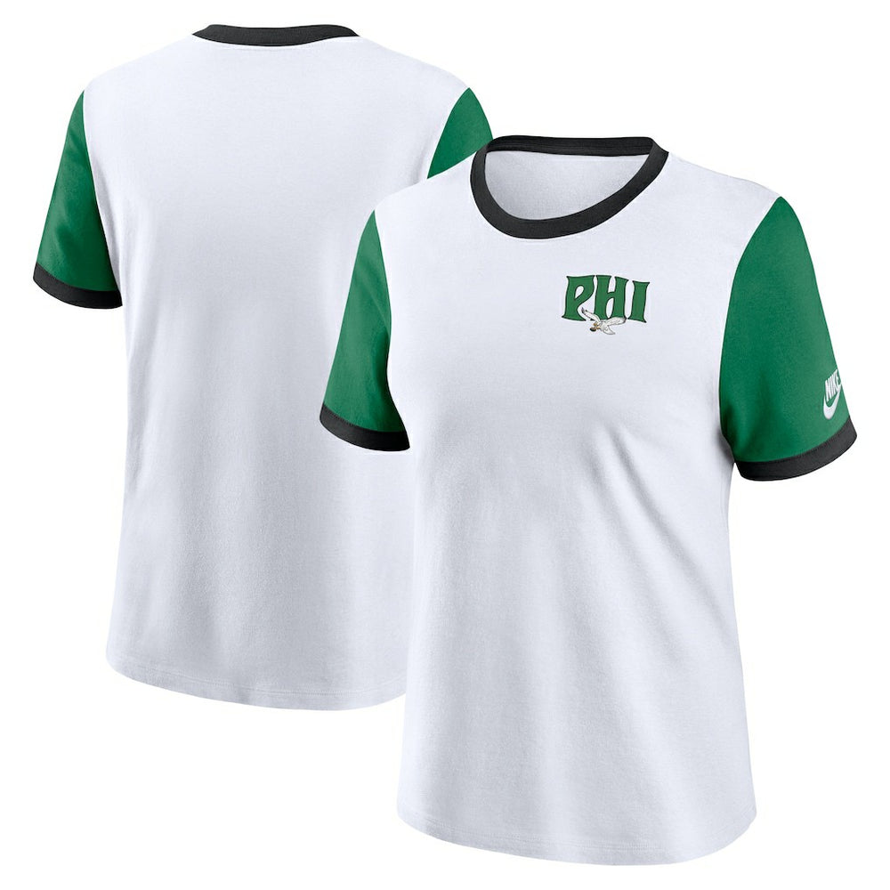 Philadelphia Eagles Women's Rewind Ringer T-Shirt White/Kelly Green