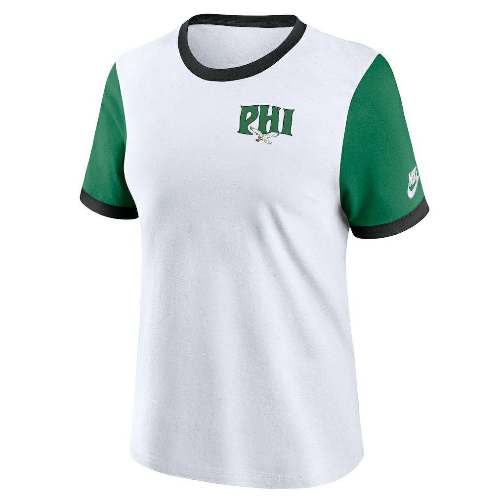 Philadelphia Eagles Women's Rewind Ringer T-Shirt White/Kelly Green