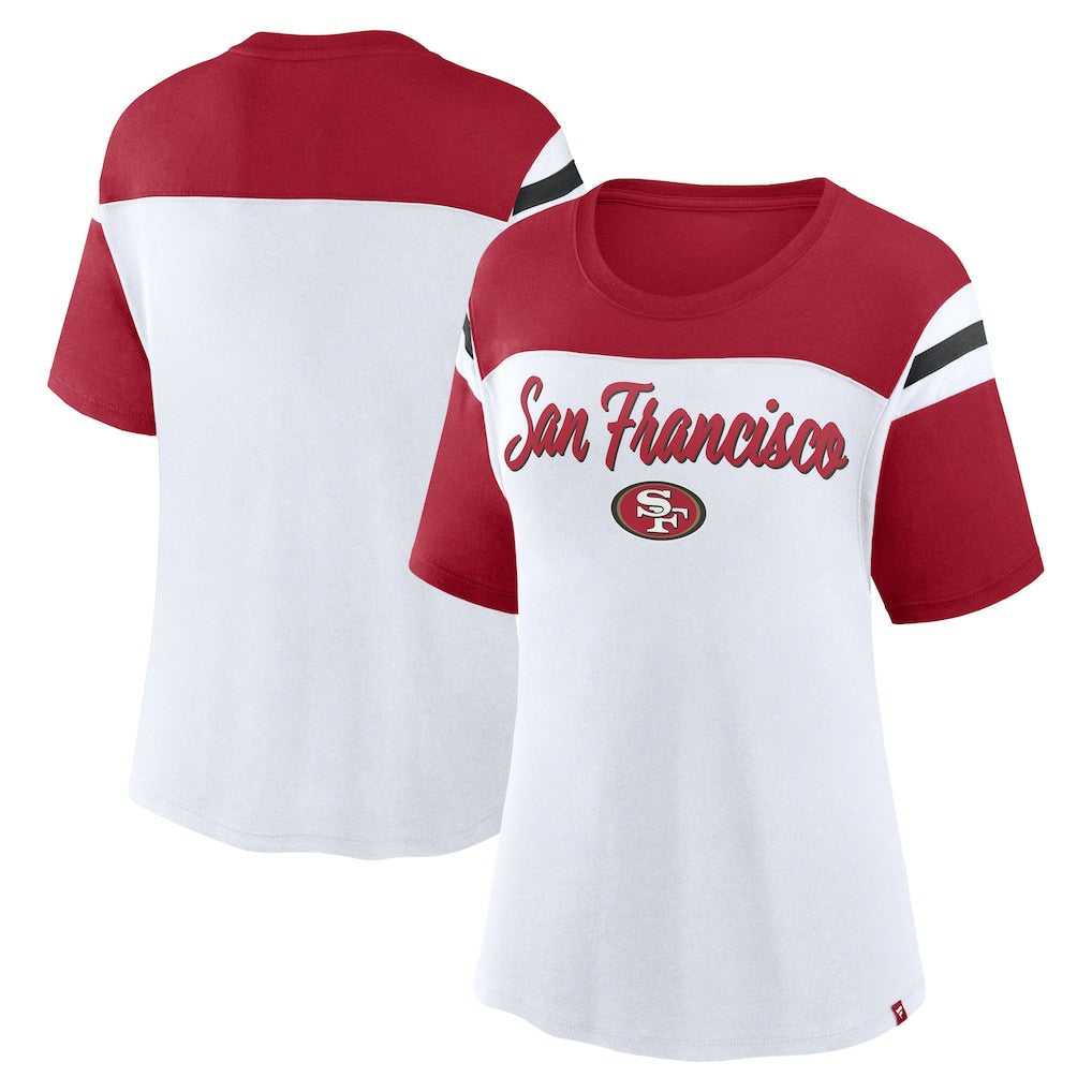 San Francisco 49ers Women's Cheer Chant Fashion Crop Top White/Scarlet