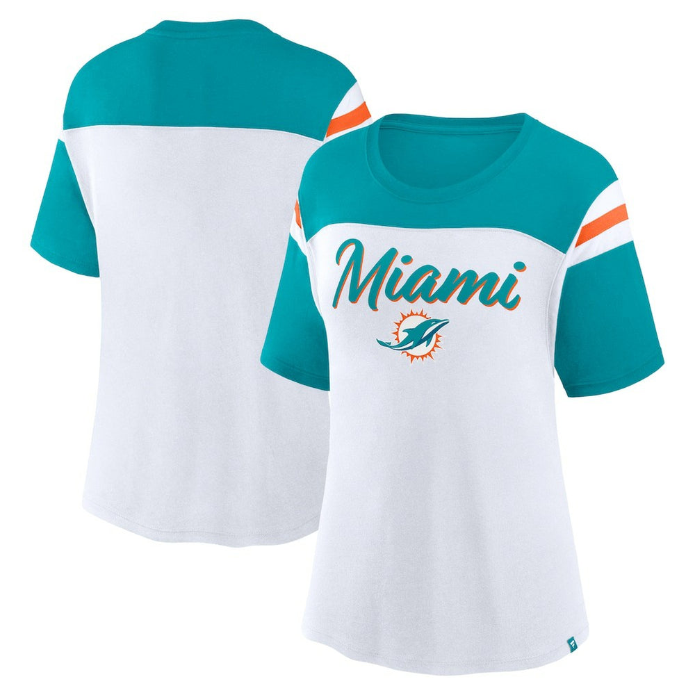 Miami Dolphins Women's Cheer Chant Fashion Crop Top White/Aqua