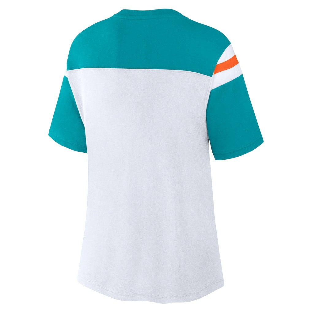 Miami Dolphins Women's Cheer Chant Fashion Crop Top White/Aqua