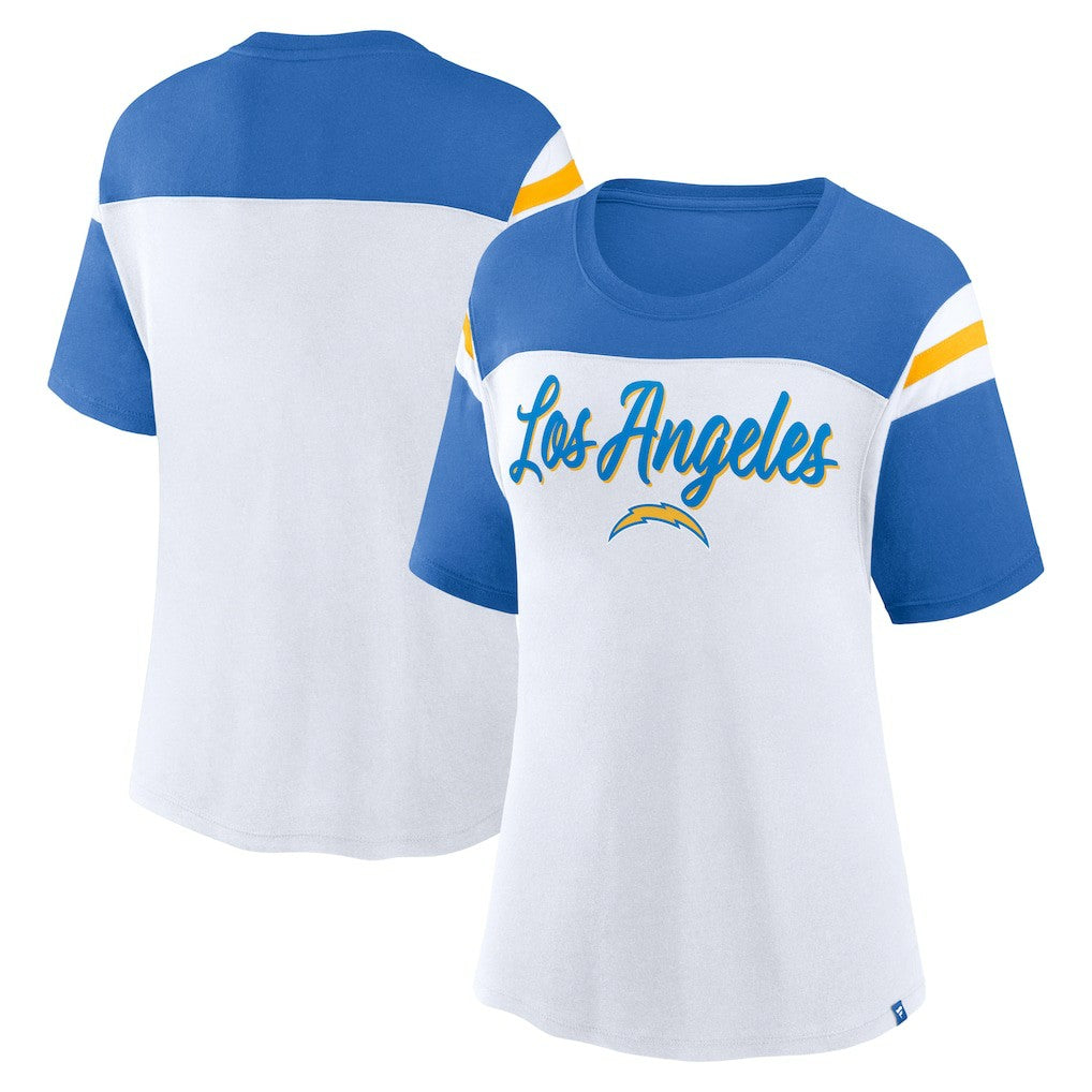 Los Angeles Chargers Women's Cheer Chant Fashion Crop Top White/Powder Blue
