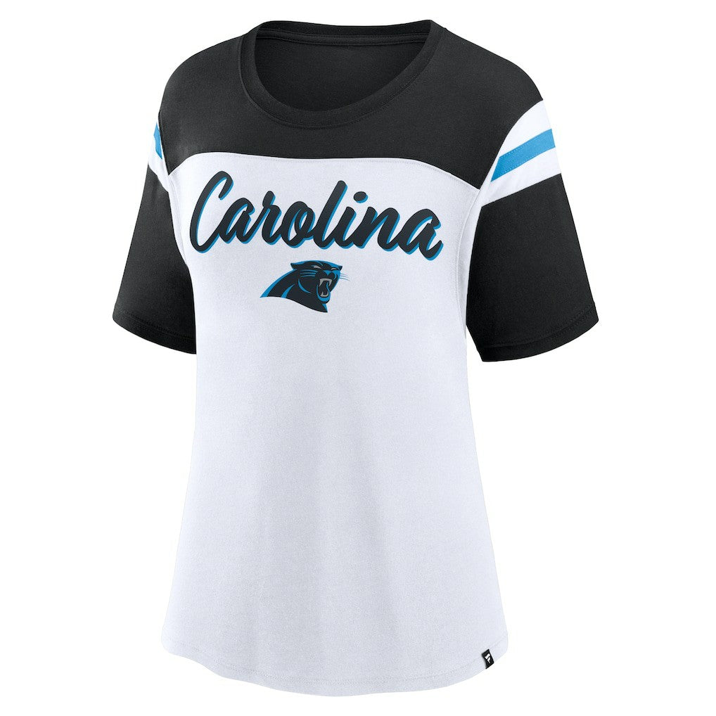 Carolina Panthers Women's Cheer Chant Fashion Crop Top White/Black