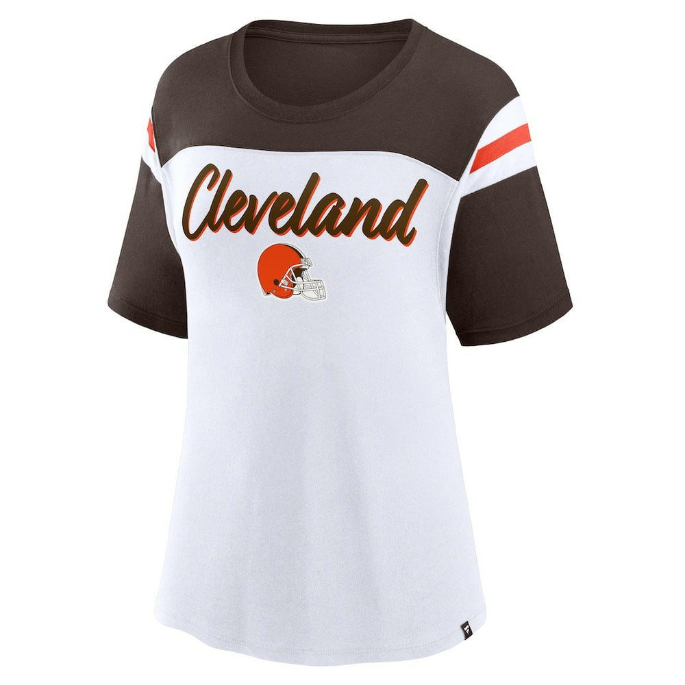 Cleveland Browns Women's Cheer Chant Fashion Crop Top White/Brown