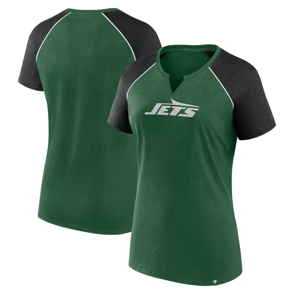 New York Jets Women's Glittered Primary Raglan T-Shirt Green/Black