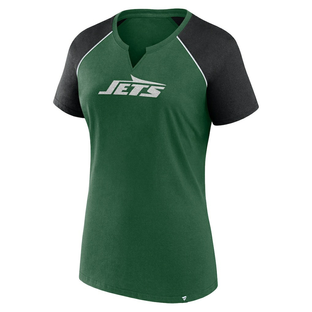 New York Jets Women's Glittered Primary Raglan T-Shirt Green/Black