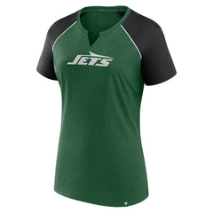 New York Jets Women's Glittered Primary Raglan T-Shirt Green/Black
