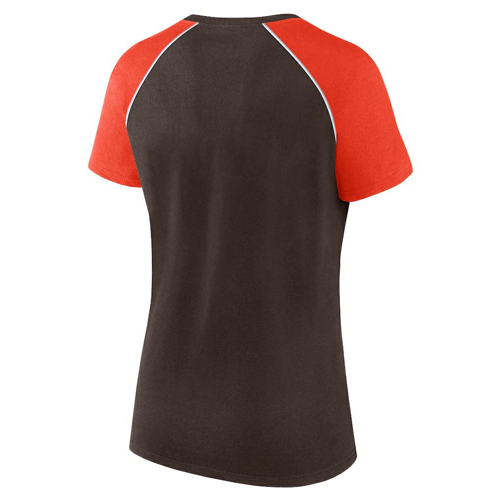 Cleveland Browns Women's Glittered Primary Raglan T-Shirt Brown/Orange