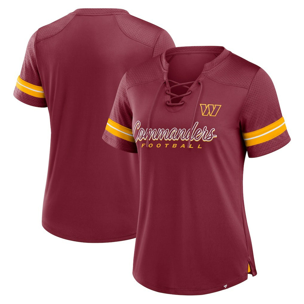 Washington Commanders Women's Play Script Lace-Up T-Shirt Burgundy