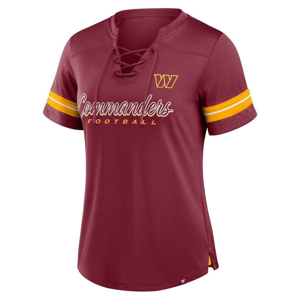 Washington Commanders Women's Play Script Lace-Up T-Shirt Burgundy