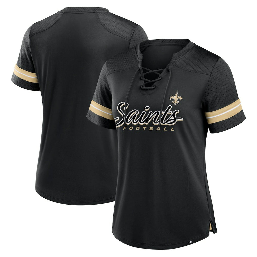 New Orleans Saints Women's Play Script Lace-Up T-Shirt Black