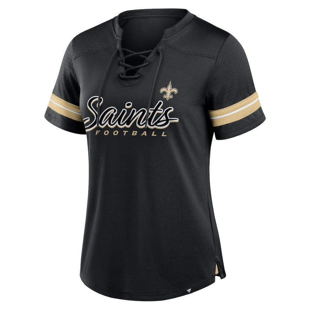 New Orleans Saints Women's Play Script Lace-Up T-Shirt Black