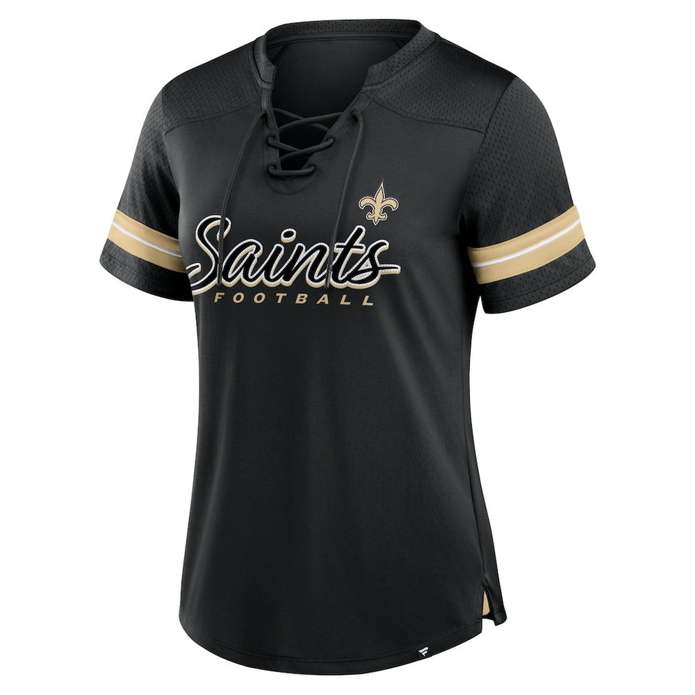 New Orleans Saints Women's Play Script Lace-Up T-Shirt Black
