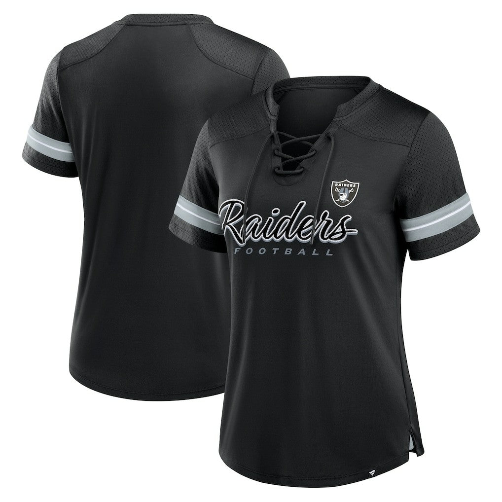 Las Vegas Raiders Women's Play Script Lace-Up T-Shirt Black
