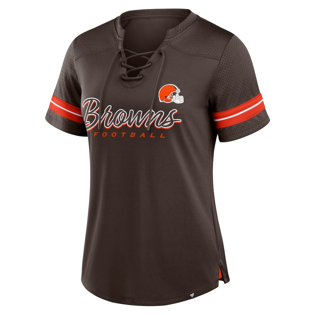 Cleveland Browns Women's Play Script Lace-Up T-Shirt Brown