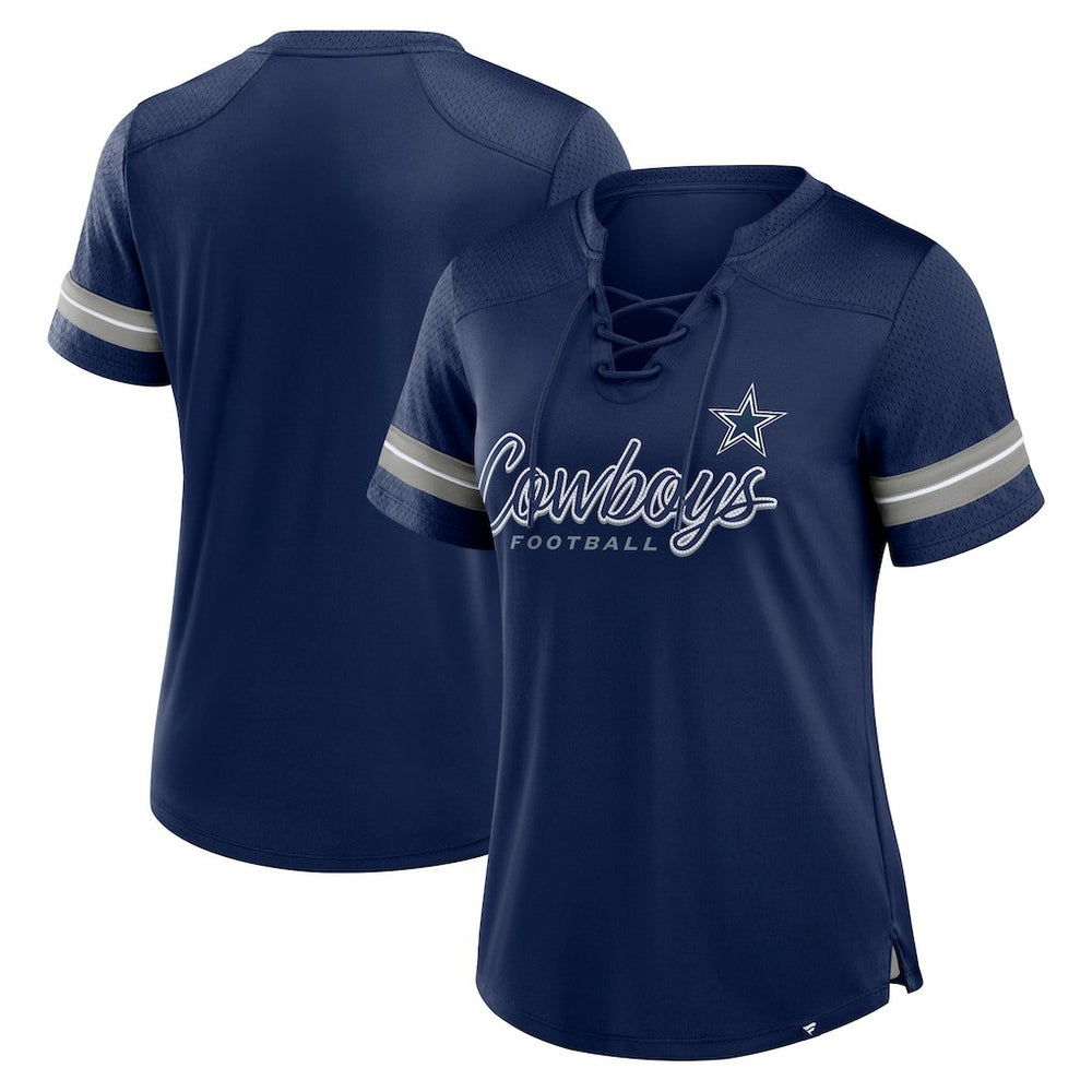 Dallas Cowboys Women's Play Script Lace-Up T-Shirt Navy