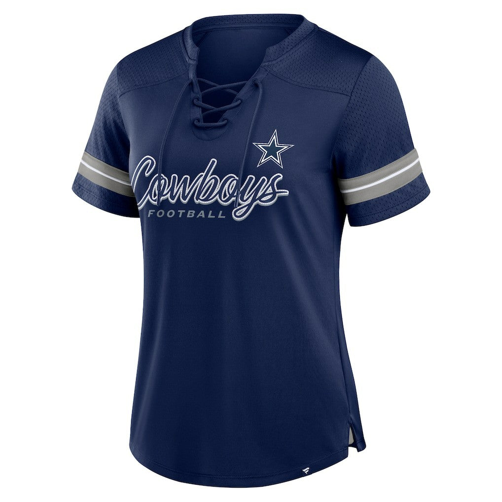 Dallas Cowboys Women's Play Script Lace-Up T-Shirt Navy