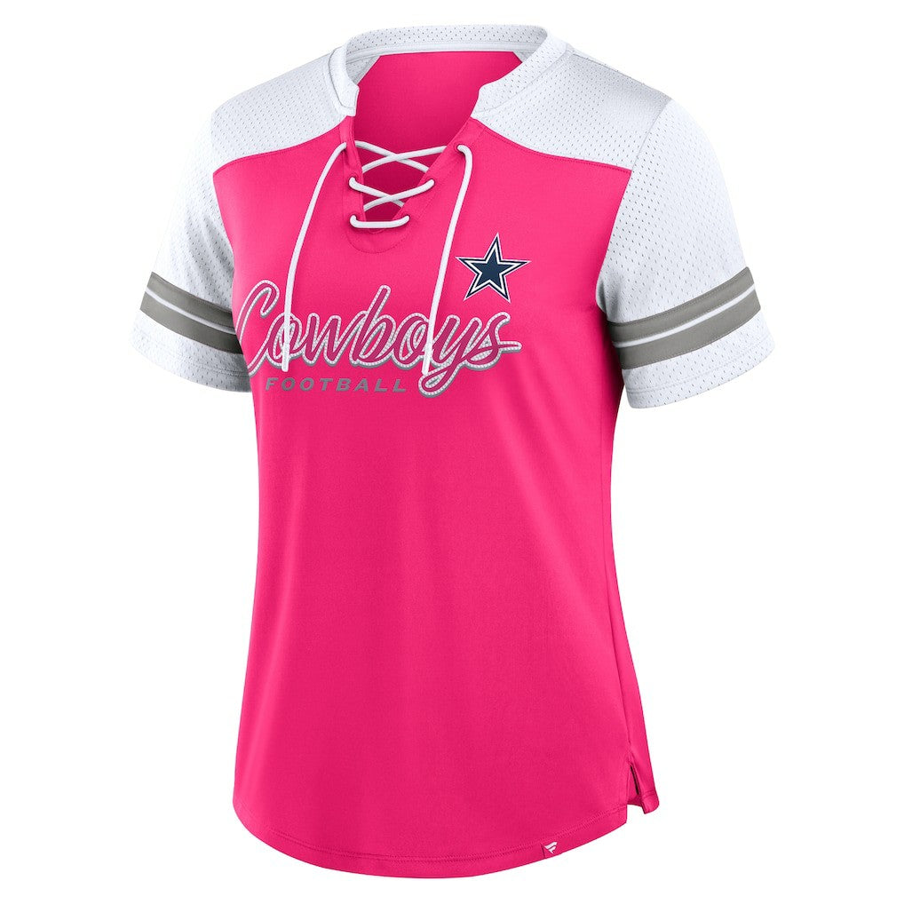 Dallas Cowboys Women's Play Script Lace-Up T-Shirt Pink