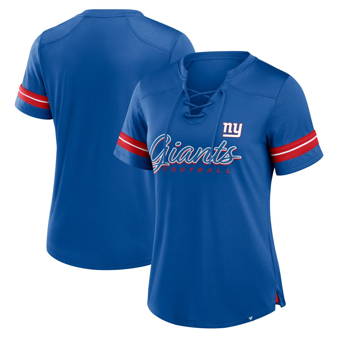 New York Giants Women's Play Script Lace-Up T-Shirt Royal