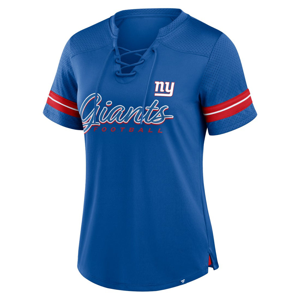 New York Giants Women's Play Script Lace-Up T-Shirt Royal