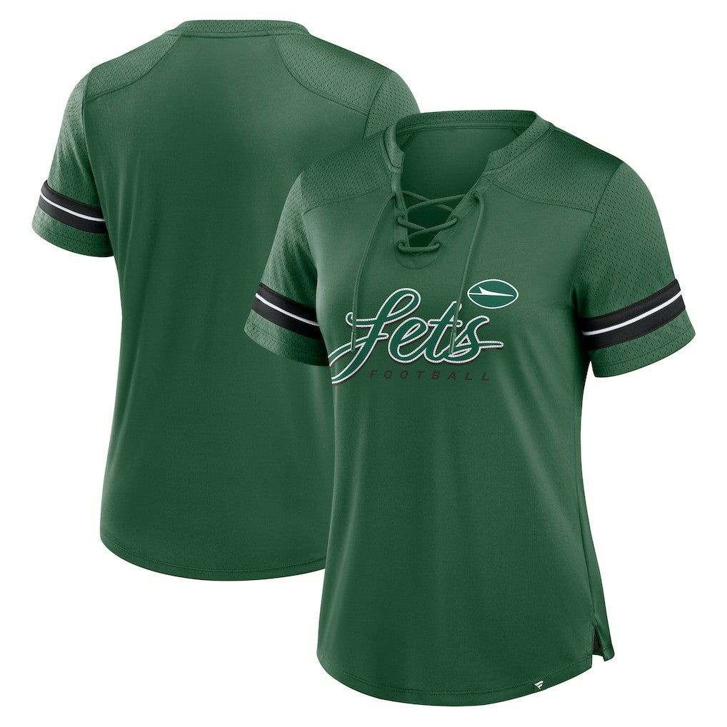 New York Jets Women's Play Script Lace-Up T-Shirt Green