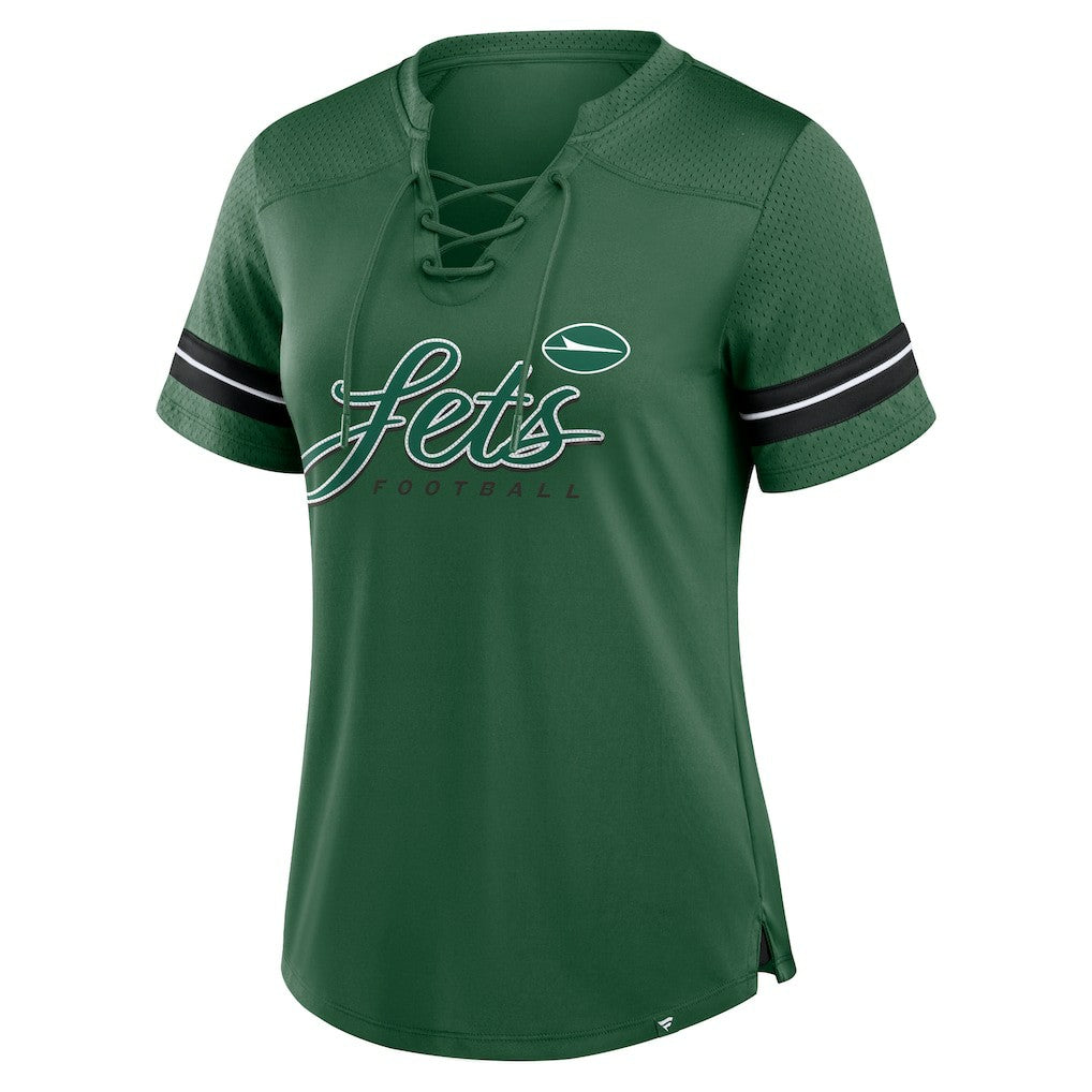 New York Jets Women's Play Script Lace-Up T-Shirt Green