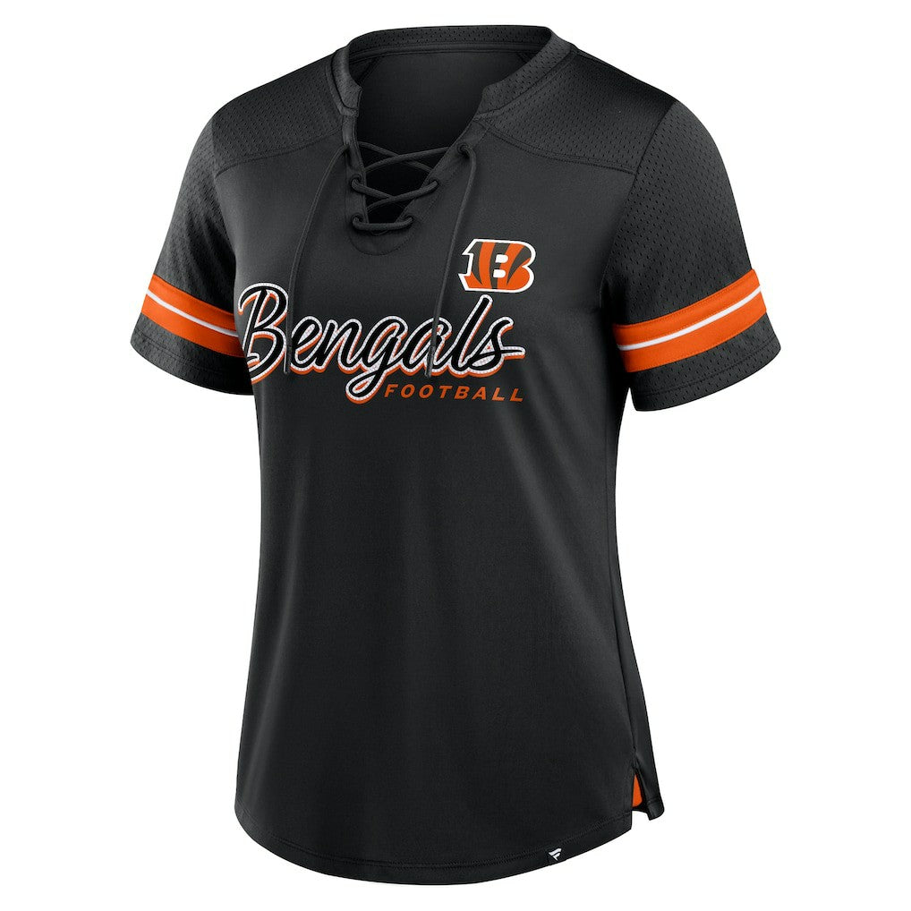 Cincinnati Bengals Women's Play Script Lace-Up T-Shirt Black