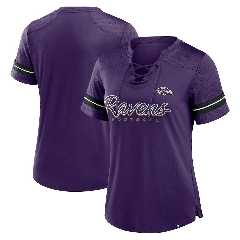 Baltimore Ravens Women's Play Script Lace-Up T-Shirt Purple