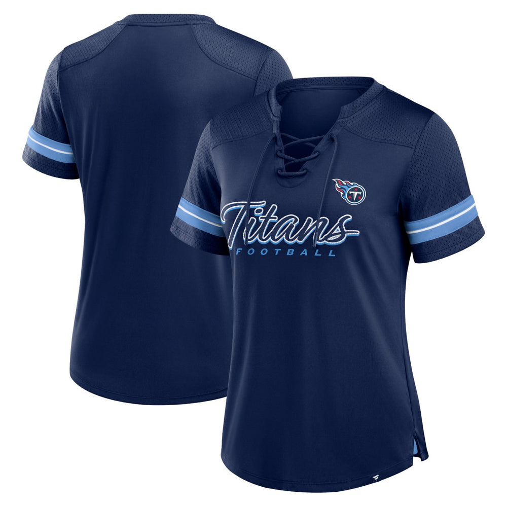 Tennessee Titans Women's Play Script Lace-Up T-Shirt Navy