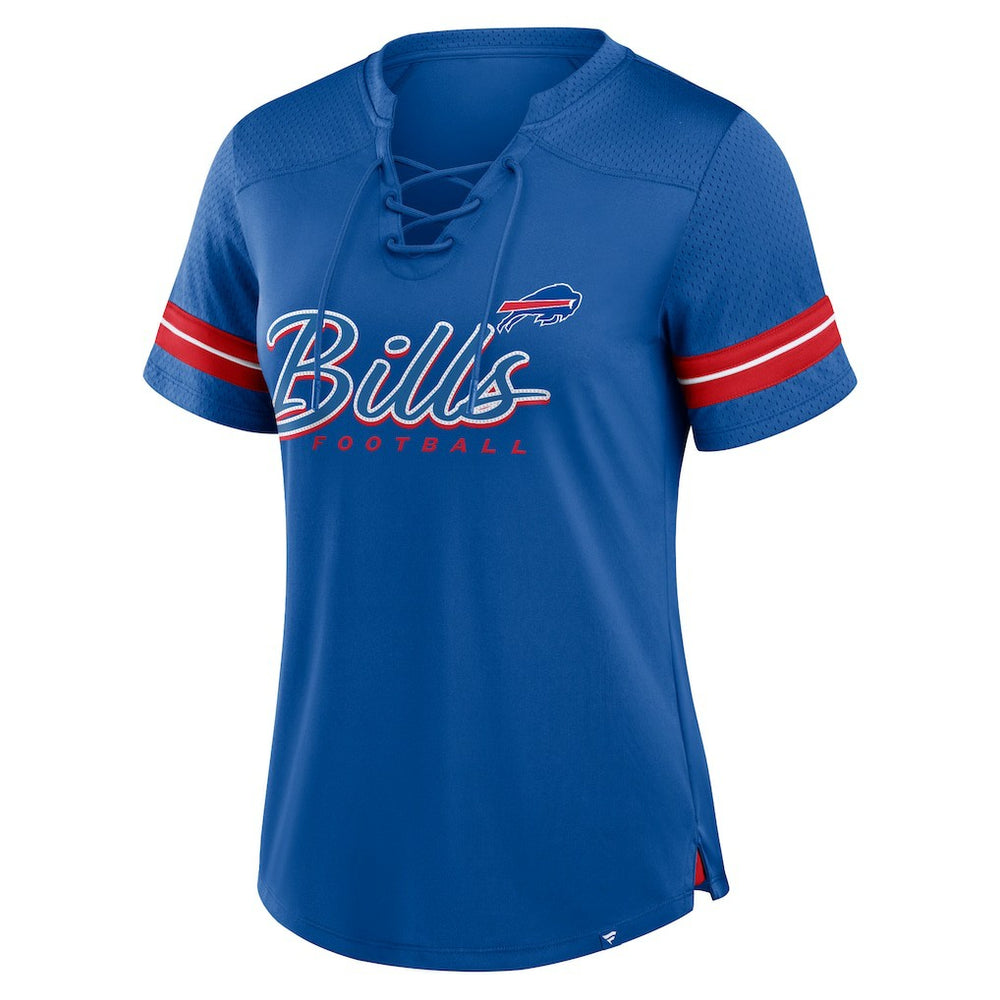 Buffalo Bills Women's Play Script Lace-Up T-Shirt Royal