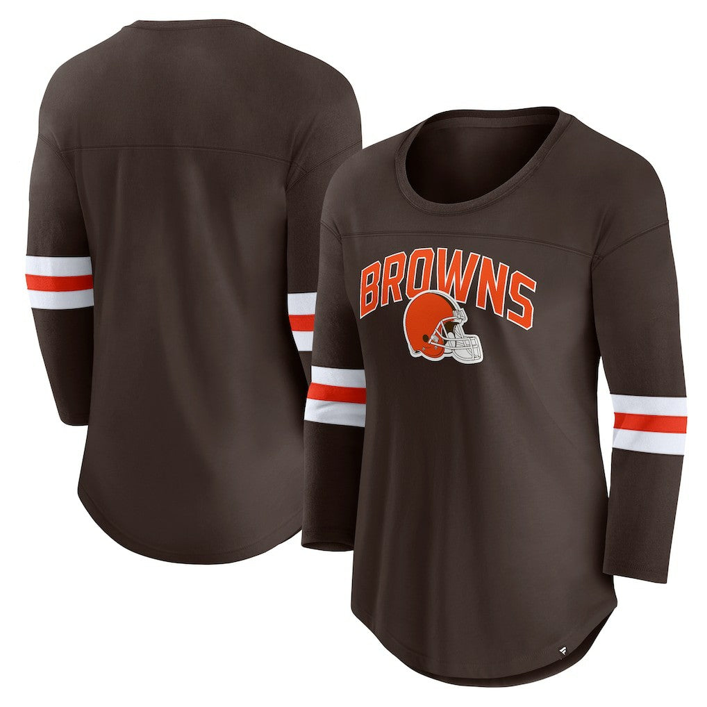 Cleveland Browns Women's First Team Arch Logo 3/4 Sleeve T-Shirt Brown