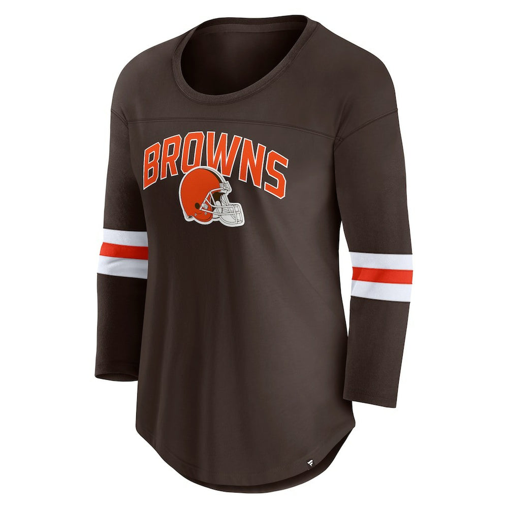 Cleveland Browns Women's First Team Arch Logo 3/4 Sleeve T-Shirt Brown