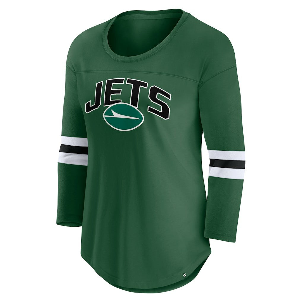 New York Jets Women's First Team Arch Logo 3/4 Sleeve T-Shirt Green