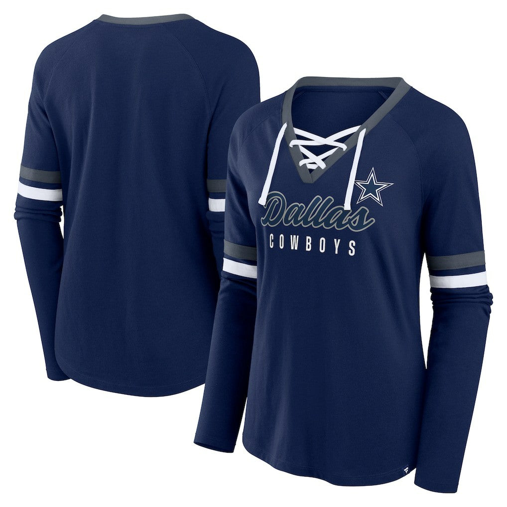 Dallas Cowboys Women's Won and Done Lace-Up Long Sleeve Fashion Top Navy