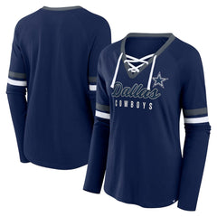 Dallas Cowboys Women's Won and Done Lace-Up Long Sleeve Fashion Top Navy